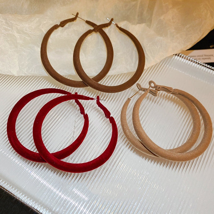 Vintage Flocked Geometric Round Hoop Earrings With Iron Pins For Women