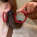 Vintage Flocked Geometric Round Hoop Earrings With Iron Pins For Women view 4