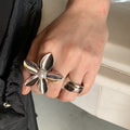 Minimalist Faux Pearl Flower Hollow Geometric Open Ring For Women view 2