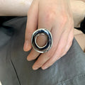 Minimalist Faux Pearl Flower Hollow Geometric Open Ring For Women view 4
