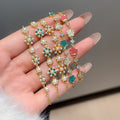 Vintage Style Faux Pearl Rhinestone Flower Adjustable Bangle For Elegant Everyday Wear view 3
