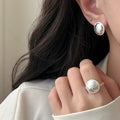 Copper French Minimalist Silver Tone Wrinkled Geometric Round Stud Earrings Light Luxury Style view 3