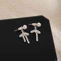 French Luxury Pearl Stud Bowknot Drop Alloy Rhinestone Lace Hollow Dangle Fashion Earrings view 1