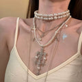 Vintage Rhinestone Crystal Pearl Beaded Multi Layer Sweater Necklace For Women view 1