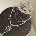 Vintage Rhinestone Crystal Pearl Beaded Multi Layer Sweater Necklace For Women view 4