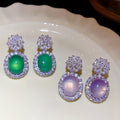 Light Luxury Oval Geometric Zircon Stud Earrings With Chalcedony Accent For Elegant Fashion view 1