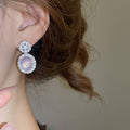 Light Luxury Oval Geometric Zircon Stud Earrings With Chalcedony Accent For Elegant Fashion view 4