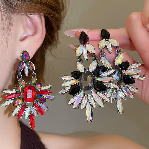 Light Luxury Zinc Alloy Floral Geometric Rhinestone Waterdrop Drop Earrings For Women