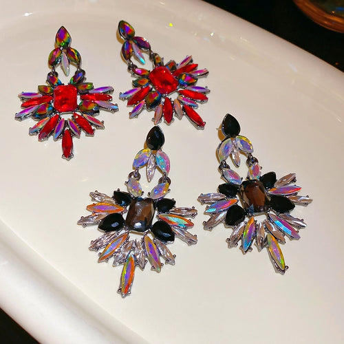 Light Luxury Zinc Alloy Floral Geometric Rhinestone Waterdrop Drop Earrings For Women