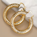 Women's Chunky Hoop Earrings With Diamond Lattice Textured 3D Design, European Middle East Style view 2