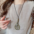 Vintage Ethnic Zinc Alloy Sweater Necklace With Teardrop Leaf Round Geometric Pendant view 4