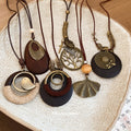 Vintage Ethnic Zinc Alloy Sweater Necklace With Teardrop Leaf Round Geometric Pendant view 3