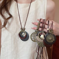 Vintage Ethnic Zinc Alloy Sweater Necklace With Teardrop Leaf Round Geometric Pendant view 2