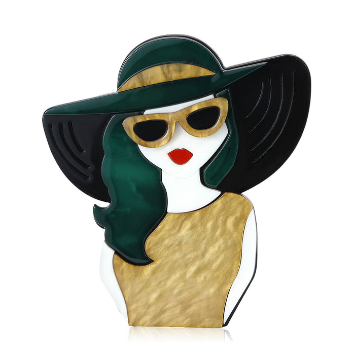 European Style Acrylic Lady Brooch Pin For Creative Apparel Accessories