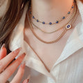 Rhinestone Enamel Eye Pendant Iron Necklace Jewelry Set French Court Style Choker view 3