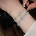 Elegant Adjustable Copper Cubic Zirconia Wheat Flower Bracelet For Women Luxury Floral Jewelry view 3
