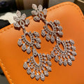 Light Luxury Zircon Hollow Flower Drop Earrings With Silver Posts Vintage Elegant Women's Jewelry view 3