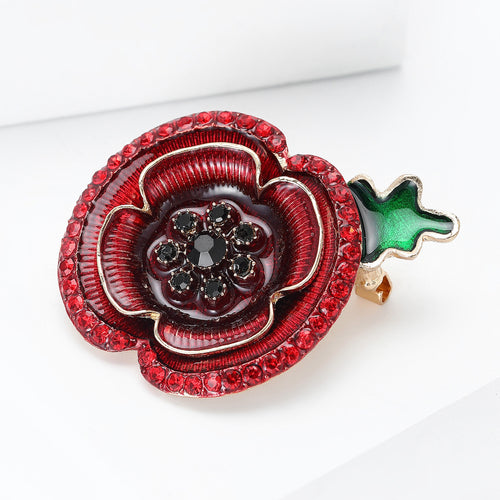 Alloy Enamel Rhinestone Poppy Flower Brooch For Women's Clothing Decoration