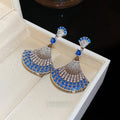 Copper Fan Pendant Earrings With Silver Needle Sparkling Zircon Vintage Court Light Luxury Studs view 4