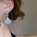 Copper Fan Pendant Earrings With Silver Needle Sparkling Zircon Vintage Court Light Luxury Studs view 3