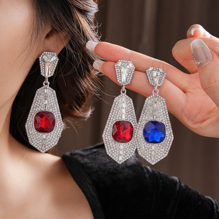 Vintage Court Style Alloy Rhinestone Irregular Geometric Square Stud Earrings For Women