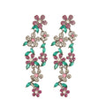 Alloy Rhinestone Flower Leaf Tassel Drop Earrings Vintage Palace Style Silver Needle Jewelry view 5