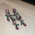 Alloy Rhinestone Flower Leaf Tassel Drop Earrings Vintage Palace Style Silver Needle Jewelry view 4