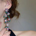 Alloy Rhinestone Flower Leaf Tassel Drop Earrings Vintage Palace Style Silver Needle Jewelry view 3