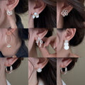 Faux Pearl Zircon Flower Stud Earrings For Women, Geometric Round Minimalist Style view 1