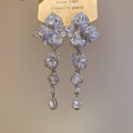 Luxury Copper Zircon Flower Petal Leaf Teardrop Tassel Stud Earrings For Women view 2