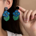 Elegant Blue Enamel Painted Flower Drop Clip Studs Summer Forest Style Acrylic Alloy Statement Earrings view 1