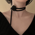 Dark Gothic Fabric Ribbon Rose Flower Choker Necklace For Women Elegant Clavicle Chain view 4