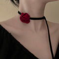 Dark Gothic Fabric Ribbon Rose Flower Choker Necklace For Women Elegant Clavicle Chain view 2