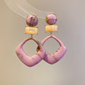 Sweet Style Resin Geometric Round Diamond Pendant Drop Earrings With Silver Needle For Women view 2