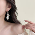 Copper Korean Geometric Sequin Petal Tassel Stud Earrings Minimalist Floral Fashion view 4