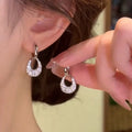 Sparkling Zircon Geometric Hollow Teardrop Earrings French Light Luxury Elegant Ear Cuffs view 1