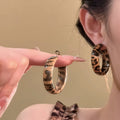 Iron Maillard Retro Geometric Leopard Print Round Hoop Earrings For Women view 3