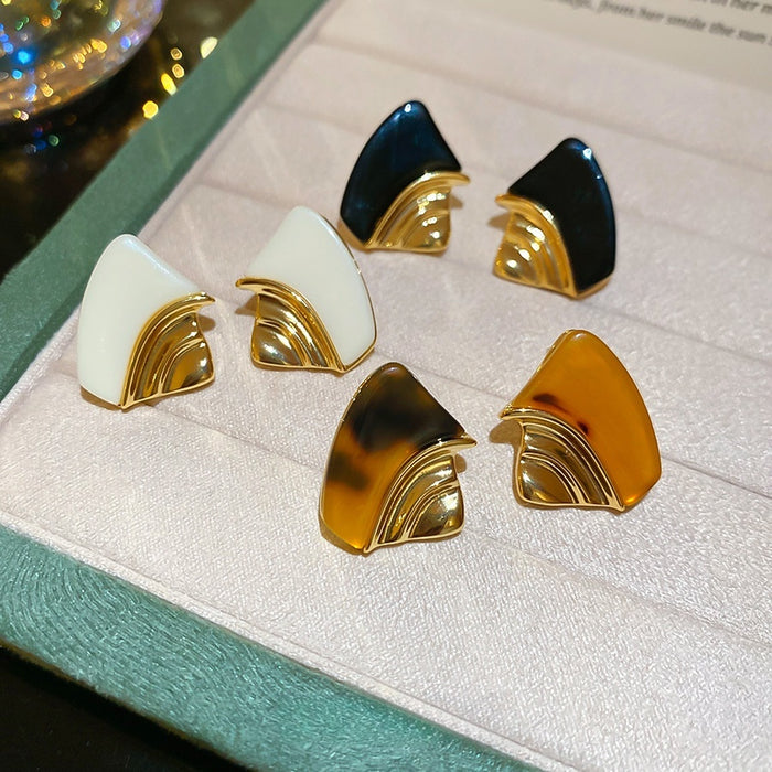 18K Gold Plated Resin Irregular Geometric Drop Earrings With Silver Pins Vintage Palace Style