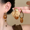 Maillard Vintage Resin Tiger Eye Round Asymmetric Flower Stud Earrings With Silver Needle Posts view 1
