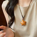 Bohemian Cotton Cord Wood Star Moon Pendant Sweater Necklace for Women Resort Style view 3