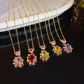 18K Real Gold Plated Zircon Oval Bracelet Stud Earrings Necklace Jewelry Set Light Luxury Style view 3