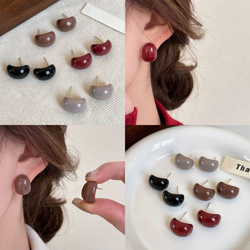 Alloy Enamel Irregular Geometric Round Bean Stud Earrings Vintage Hong Kong Style