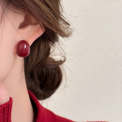 Alloy Enamel Irregular Geometric Round Bean Stud Earrings Vintage Hong Kong Style