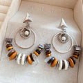 Vintage Ethnic Wood Tassel Drop Earrings With Geometric Triangle And Round Pendants view 4