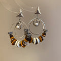 Vintage Ethnic Wood Tassel Drop Earrings With Geometric Triangle And Round Pendants view 2
