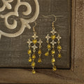 Vintage Alloy Rhinestone Starburst Teardrop Tassel Drop Earrings Light Luxury Statement Jewelry for Women view 3