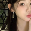 Light Luxury Copper Wheat Tassel Drop Earrings With Sparkling Zircon And Silver Posts view 2