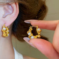 Chic Faux Pearl Twisted U Shaped Drop Earrings For Women Elegant Light Luxury Round Ear Jewelry view 1