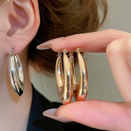 Glossy Metal Waterdrop Pendant Drop Earrings Minimalist European American Stud Style Jewelry