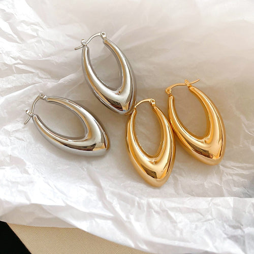 Glossy Metal Waterdrop Pendant Drop Earrings Minimalist European American Stud Style Jewelry